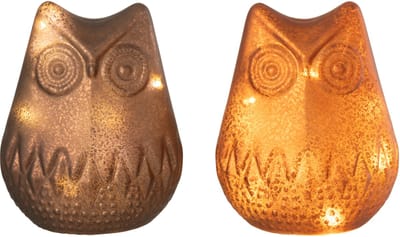 J-Line figuur Uil - glas - bruin - 2 stuks - LED