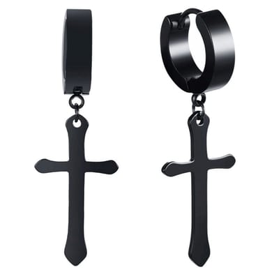 Fako Bijoux® - Oorbellen - Oorringen - RVS - Kruisje - Zwart