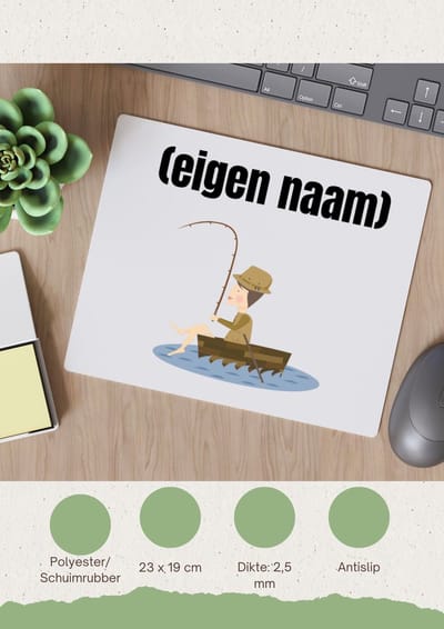 Akyol - visser in een bootje met eigen naam Muismat - Vissen - liefhebber van vissen - iemand die houdt van vissen - verjaardag - cadeau - kado - geschenk - 23 bij 19 cm