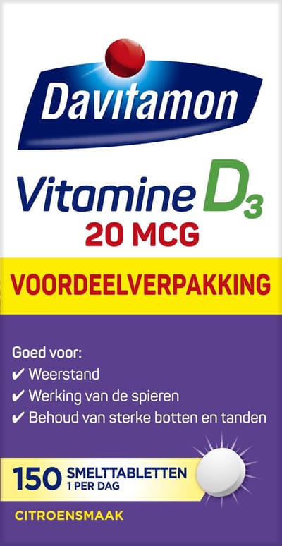 Davitamon Vitamine D3 20mcg Hoog Gedoseerd Voordeelverpakking - 150 smelttabletten