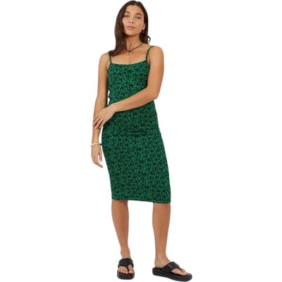 Brave Soul Damesjurk met bloemenprint, spaghettibandjes en strakke pasvorm (Zwart, Groen)