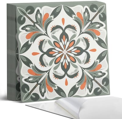 Coloray Plaktegels - Bloemenpatroon met bladeren Portugese Tegels - 30 cm x 30 cm - Groente Plaktegels - 9 stuks - Vierkant PVC Tegels - Plaktegels Keuken - Zelfklevende Vloertegels - Vinyl Tegels Zelfklevend - Zelfklevende Tegels