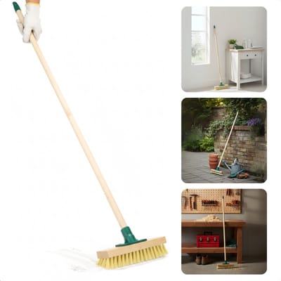 Cheqo® Schrobbezem Met Steel - Luiwagen Met Steel - Schrobborstel - Vloerschrobber - Schoonmaakbezem - Borstel Met Steel - Schrobbezem - Badkamer Borstel - Tegel Borstel - Vloerreiniging - Hygiënische Schrobbezem