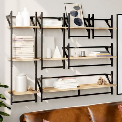 vidaXL - 6-delige - Wandschappenset - met - stangen - bewerkt - hout - sonoma - eiken