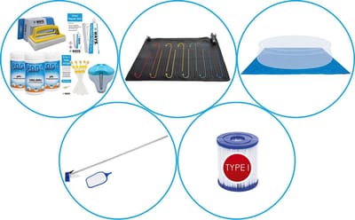 WAYS - Zwembad Accessoirepakket 5-delig - WAYS Onderhoudspakket & Zwembad verwarming & Zwembad filters Type I & Onderhoudsset & Grondzeil