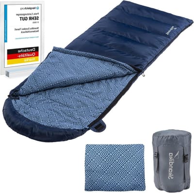 Dekenslaapzak met Kussen - Luxe slaapzak - Kamperen en outdoor - Koppelbaar en warm - 220 x 80 cm - Indigo