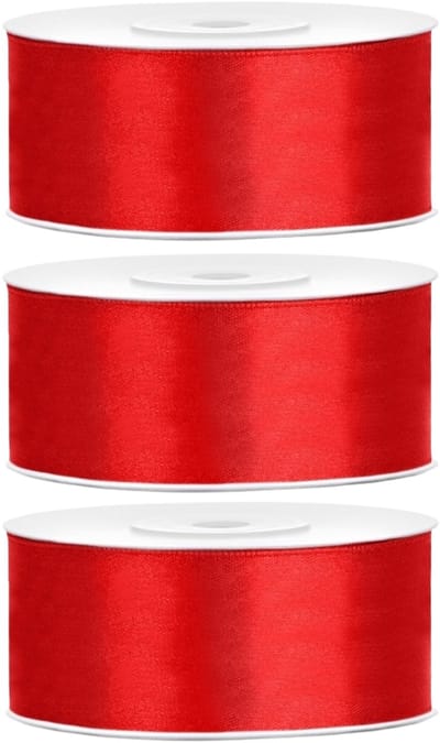 Hobby/decoratie rode satijnen sierlinten - 2,5 cm/25 mm x 25 meter - 3 stuks