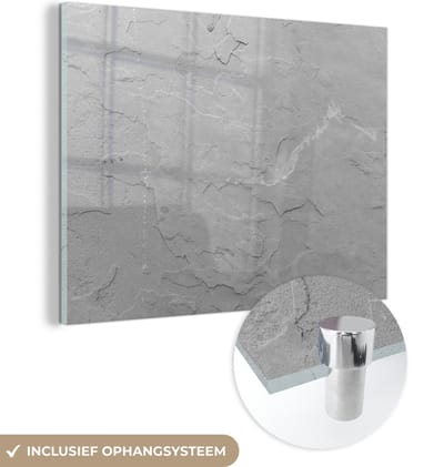 Glasschilderij zwart wit - Graniet - Stenen - Grijs - Textuur - 160x120 cm - Foto op glas - Decoratie woonkamer