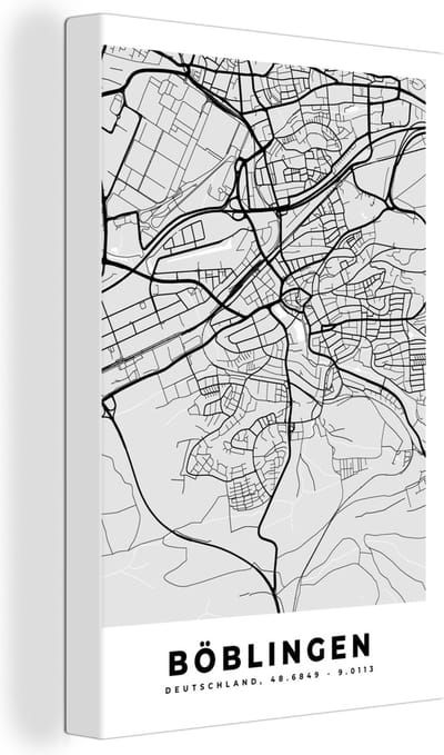 Canvas Schilderij Stadskaart - Böblingen - Plattegrond - Kaart - Duitsland - 20x30 cm - Wanddecoratie