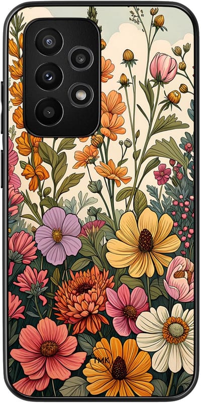 Hoesje geschikt voor Samsung Galaxy A53 - Wildflowers - Beige - TPU case - Slangenprint - Hardcase zwart telefoonhoesje