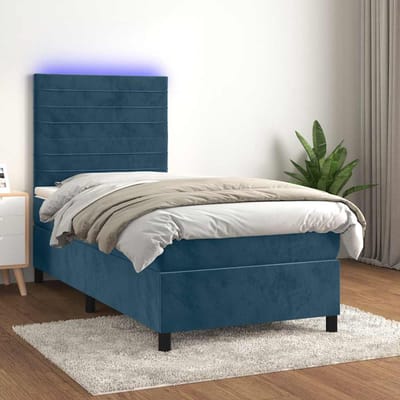 vidaXL - Boxspring - met - matras - en - LED - fluweel - donkerblauw - 90x190 - cm