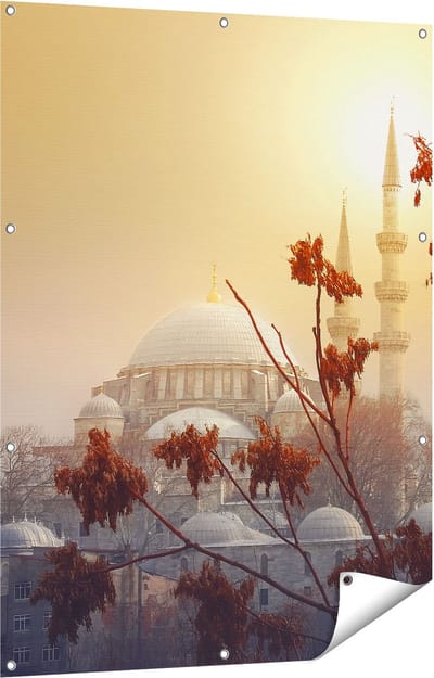 Gards Tuinposter Suleymaniye Moskee in Istanbul - 90x120 cm - Tuindoek - Tuindecoratie - Wanddecoratie buiten - Tuinschilderij