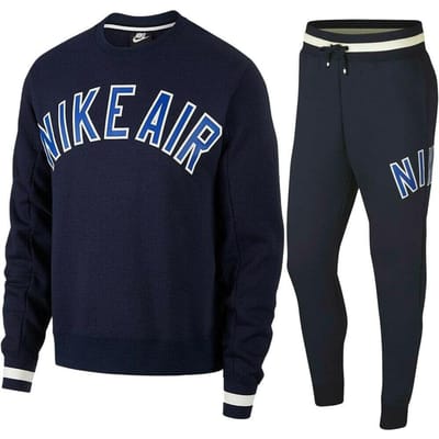 Nike Air Fleece trainingspak met volledige ronde hals, marineblauw