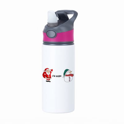 Hacebo® - Kerst sneeuwpop en kerstman met eigen naam waterfles met rietje roze - Kerstmis - Kerst beker - winter - kerst - christmas - kerst cadeau - water fles - 650ML