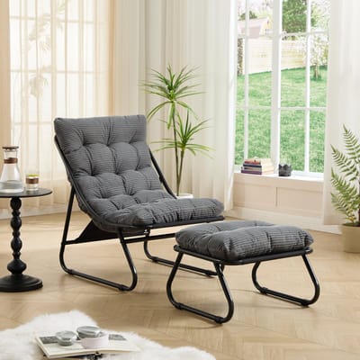 Tuin loungestoel - Outdoor relaxstoel met voetenbank - Moderne armloze loungestoel - 65x78x86cm - Relaxen - Binnen en buiten Grijs