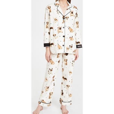 Dames Pyjama Set Hondenprint Dames Herfst en Winter Dames Pyjama 2-delige Pyjama Set met Broek voor Dames XS beige