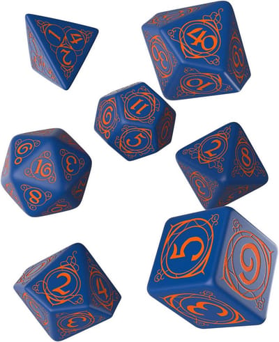 Set van 7 Mystieke Dobbelstenen voor Rollenspellen - Donkerblauw en Oranje