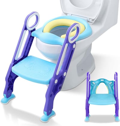 Potty Trainer Kind - Toilet Stoel - Zindelijkheidstraining Baby - Inklapbaar Met Opstapje - Tot 75 kg - Paars