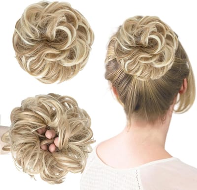 Kruidenachtige Krullende Buns voor Vrouwen, Synthetische Haarstukjes voor Casual Updos en Ponytails, Perfecte Messy Bun met Klemclip in Goudgrijs