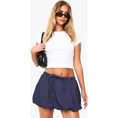 boohoo Dames Pinstripe Geweven Puffball Mini-Rok | Navy | Maat: 6