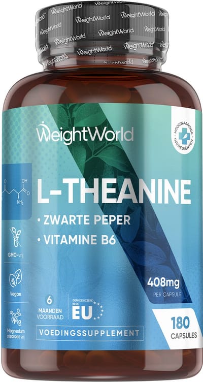 WeightWorld L-Theanine met Zwarte Peper en Vitamine B6 - 400 mg per portie - 180 vegan capsules voor 6 maanden