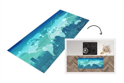 Keukenloper - Loper keuken - Wereldkaart - Netwerk - Blauw - 120x50 cm - Keukenloper vinyl