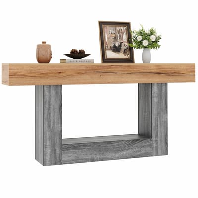Consoletafel - Tweekleurige Houtlook met Onderplank - Dik Tafelblad - Spaanplaat - Houtkleur