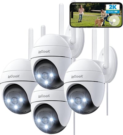 ZS-GQ2 Beveiligingscamera Buiten – 2K HD 3MP - Camerabewaking Met Nachtzicht – Bewakingscamera voor Buiten- Met WiFi en APP - Beveiligingscamerabuiten - 4x Digitale Zoom - Wit - 4 Stuks