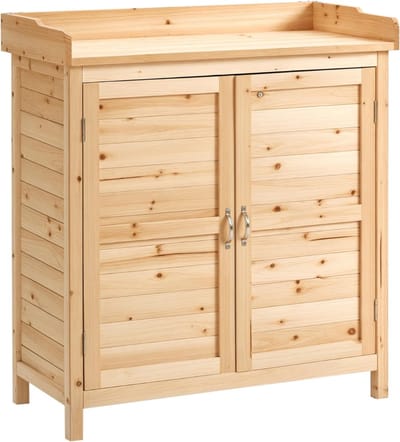 REN®Tuinkast Hout - Tuinkast Kunststof- Tuinberging hout - Bruin- 40cm x 83cm x 92cm - met dubbele deur en interne plank