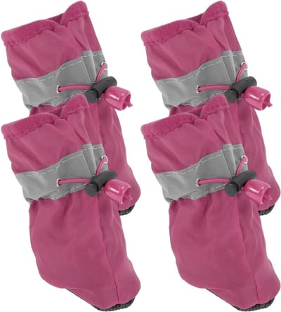 Set van 4 Hondenpootbeschermers - Waterdichte Sokken en Schoenen met Verstelbare Band voor Binnen en Buiten, Maat 1, Roze-Rood, Bescherming tegen Schade en Comfort voor Honden
