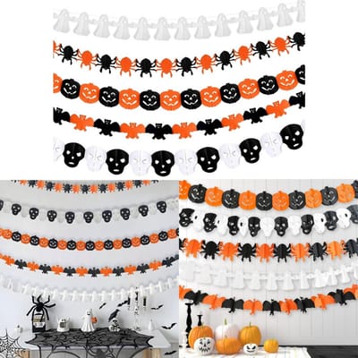 5-Pack - Halloween Decoratieset - Halloween Vleermuis Spinnen Schedel Spook Pompoen Papieren Slinger - Halloween Papieren Hangende Banner - Carnaval Papieren Hangende Ornamenten - Lengte 3m - Geschikt voor Carnaval, Halloween, Feest, Tuin