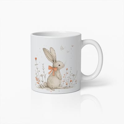 Schattige Konijn met Bloem Design Koffiemok – Lief Konijntje Theebeker Cadeau