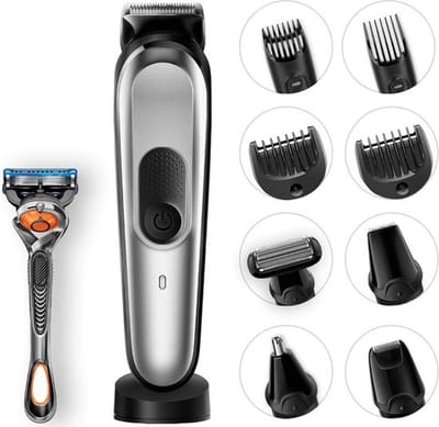 Alles in één Bodygroomer – Mannen – Scheerapparaat – Baardtrimmer – Body Trimmer Heren – 9 Opzetstukken – Hele Set – Zilver