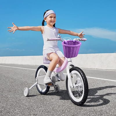 Woven Fietsmand voor Kinderen - Gevlochten Stuurmand met Leren Riem - Decoratief en Afneembaar - Paars