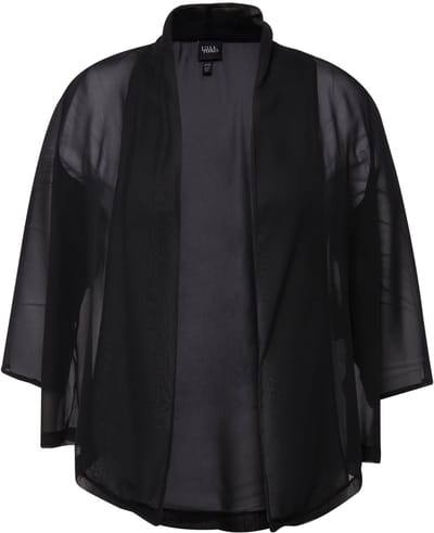 Ulla Popken - Dames - Chiffon jasje oversized sjaalkraag 3/4-mouwen - Zwart - Maat 46+