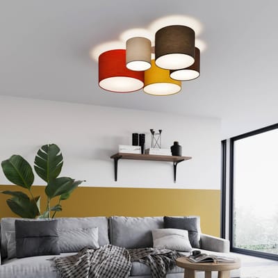 Lindby - plafondlamp - 5lichts - Stof, metaal - H: 25.5 cm - E27 - grijs, bruin, zwart, rood, geel
