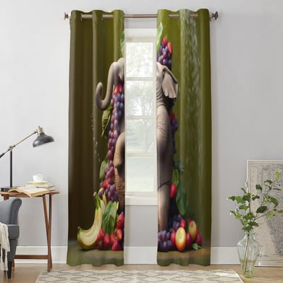 Fruit Olifant Douchegordijnen voor Slaapkamer Woonkamer Raambekleding Gordijnen Jaloezieën Keuken Huisdecoratie Vitrage 135W x 60H(cm) x1