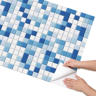 Coloray Meubel Wrap Folie - Blauw Meubelfolie - 75x150 cm - Decoratiefolie Zelfklevend Blauw mozaïek - Meubelfolie Zelfklevend - Geometrische Meubelfolie - Wrapfolie Keuken - Wanddecoratie - Achtergronden en patronen