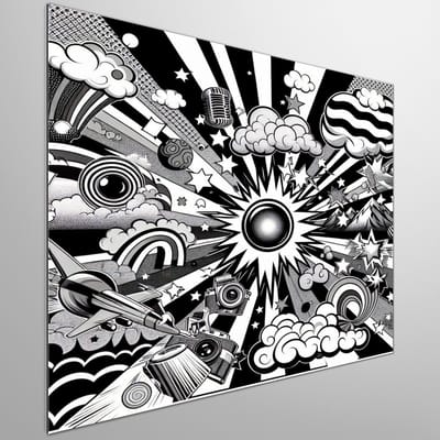 Pop art zwart wit schilderij | Monochrome meesterwerk: hedendaagse interpretatie van iconische pop art stijl | Kunst - 40x40 centimeter op Dibond | Foto op Dibond