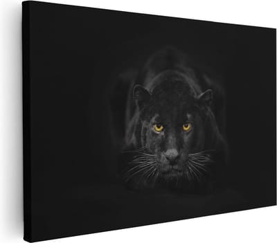 Artaza Canvas Schilderij Zwarte Panter - 30x20 cm - Klein - Muurdecoratie Dierenkop - Wanddecoratie Woonkamer - Kamer Accessoires