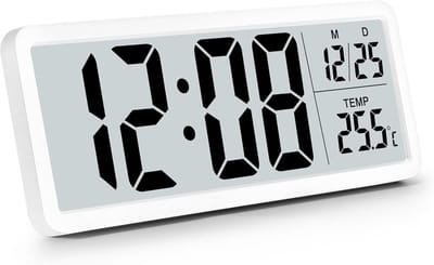 Digitale wandklok op batterijen met grote cijfers, temperatuur, 12/24-uursnotatie voor kantoor, woonkamer, slaapkamer