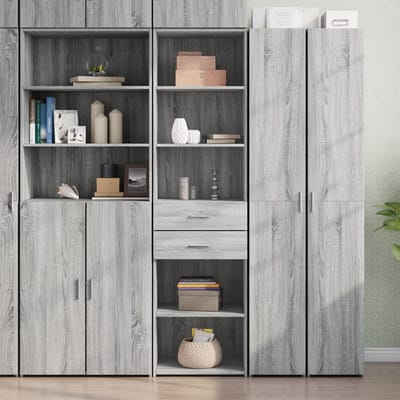 vidaXL - Hoge - kast - 50x42,5x185 - cm - bewerkt - hout - grijs - sonoma - eikenkleurig