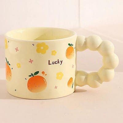330ML Kopje koffie van keramiek in Japanse stijl met schattig fruitpatroon, kopje voor melkthee, watermok met antislip handvat, koffiekopje, verjaardagscadeau 330ml beige