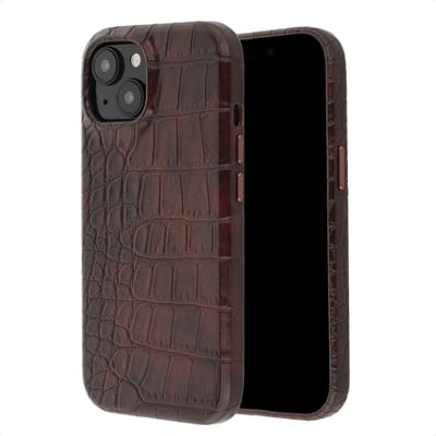 Selencia Hoesje - Geschikt voor Apple iPhone 15 - Croco Backcover geschikt voor MagSafe - Choco Brown