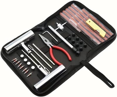 46-delige bandenreparatieset – professionele reparatieset met stekker en gereedschap, universele pechset voor auto, motorfiets, SUV, vrachtwagen, tractor en aanhanger, incl. tangen, T-greep