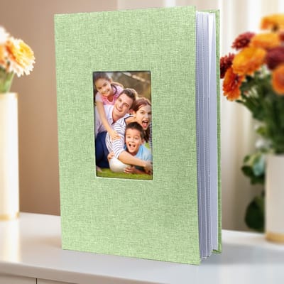 Familie fotoalbum, kan 300 foto's bevatten (6-inch foto's), groot formaat, linnen omslag, ideaal fotoalbum voor familie, bruiloft, reizen en baby, 33*22*5cm,Lichtgroen