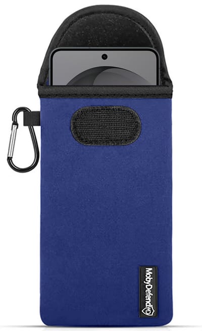 MobyDefend Hoesje - Geschikt voor Samsung Galaxy S26 - Neopreen Pouch Met Karabijnhaak - Insteek - Riemlus - Blauw