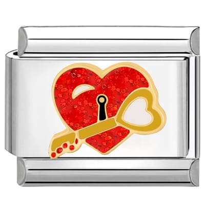 Quiges - Schakel - Bedel - 9mm - charms - Hart met sleutel - Geschikt voor - armband - Schakelarmband - italy bedels armband