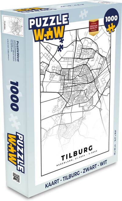 Puzzel Kaart - Tilburg - Zwart - Wit - Legpuzzel - Puzzel 1000 stukjes volwassenen