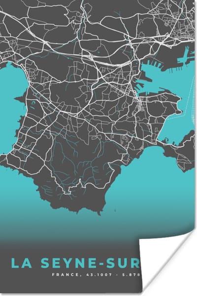 Poster Plattegrond - La Seyne-sur-mer - Frankrijk - Kaart - Stadskaart - 120x180 cm XXL